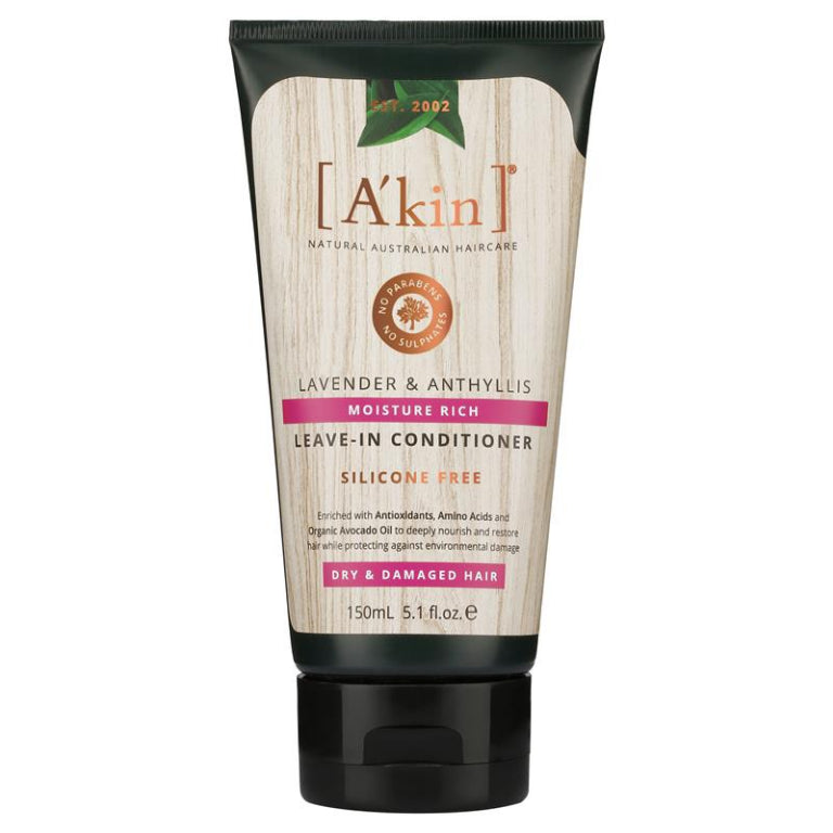 A'kin Moisture Rich Lavender & Anthyllis Leave-In Conditioner 150ml front image on Livehealthy HK imported from Australia