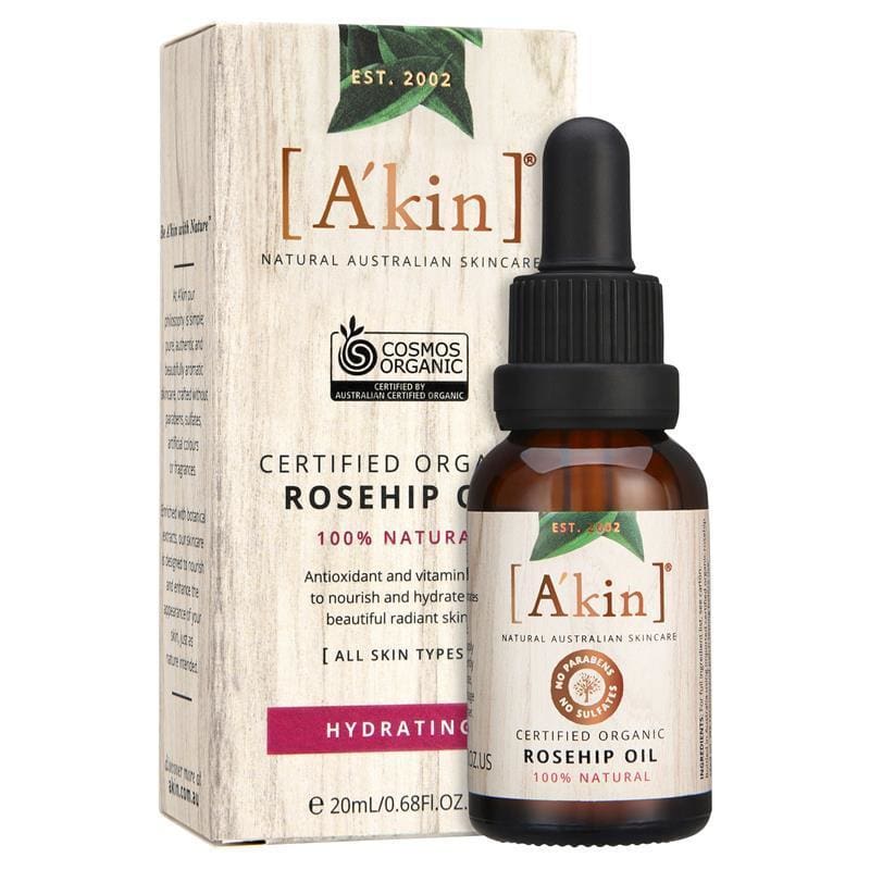 A'kin Certified Organic Rosehip Oil 20ml front image on Livehealthy HK imported from Australia