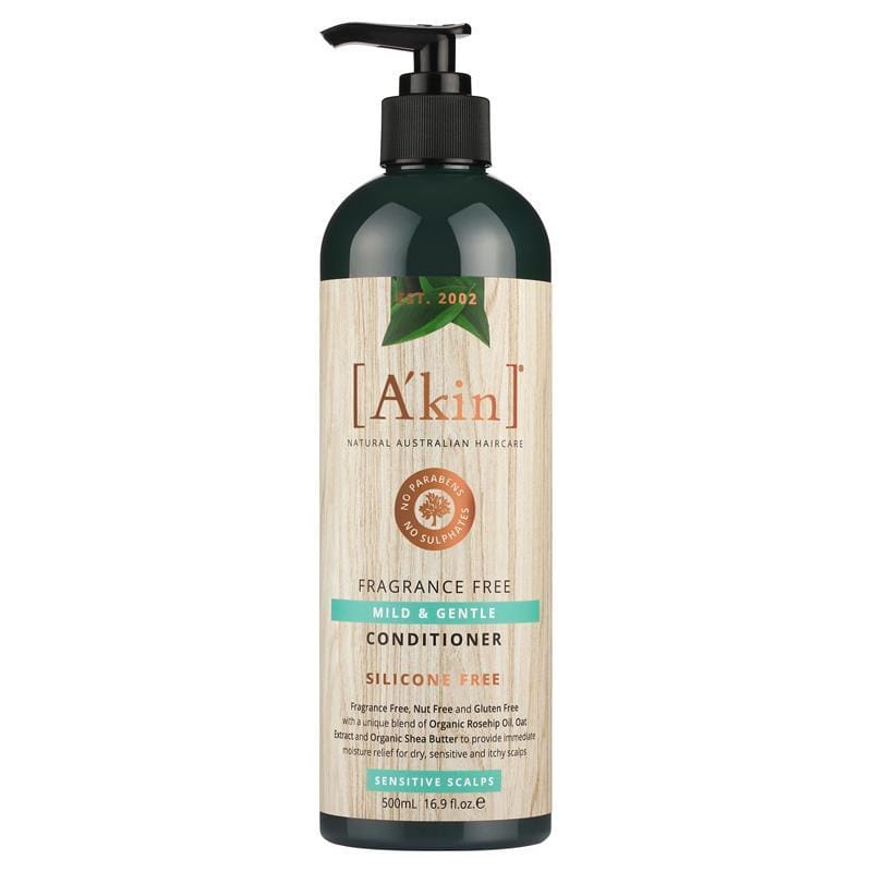 A'kin Mild & Gentle Fragrance Free Conditioner 500ml front image on Livehealthy HK imported from Australia