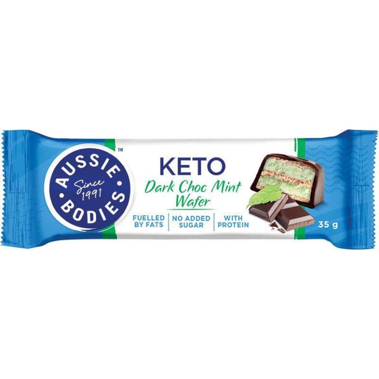 Aussie Bodies Keto Wafer Dark Choc Mint 35g front image on Livehealthy HK imported from Australia