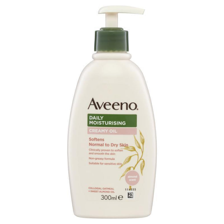 Aveeno Daily Moisturising Almond Scented Creamy Oil 300mL front image on Livehealthy HK imported from Australia