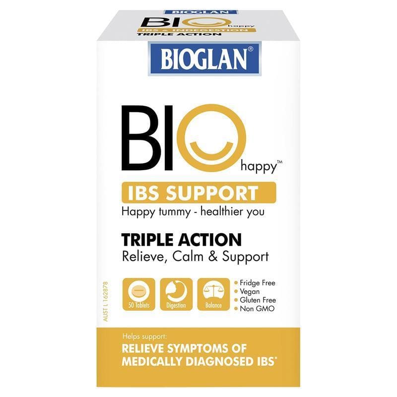 Bioglan Biohappy IBS Support 50 Tablets front image on Livehealthy HK imported from Australia