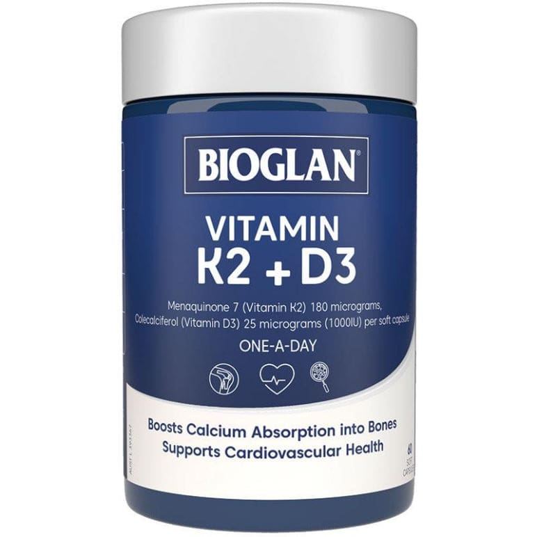 Bioglan Vitamin K2 + D3 60 Capsules front image on Livehealthy HK imported from Australia