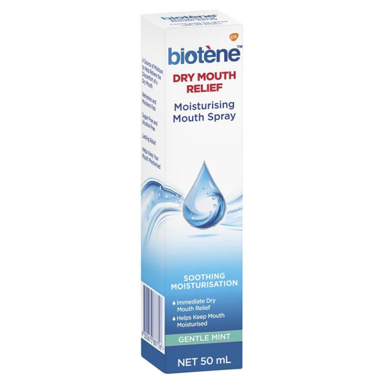 Biotene Dry Mouth Relief Moisturising Mouth Spray Gentle Mint 50mL front image on Livehealthy HK imported from Australia