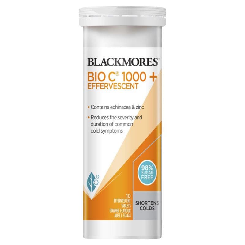 Blackmores Bio C 1000mg Echinacea + Zinc Vitamin C Effervescent 10 Tablets front image on Livehealthy HK imported from Australia