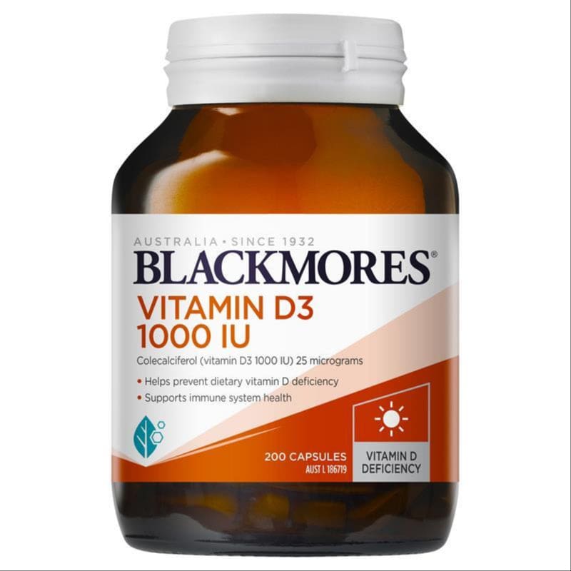 Blackmores Vitamin D3 1000IU Bone Health Immunity 200 Capsules front image on Livehealthy HK imported from Australia