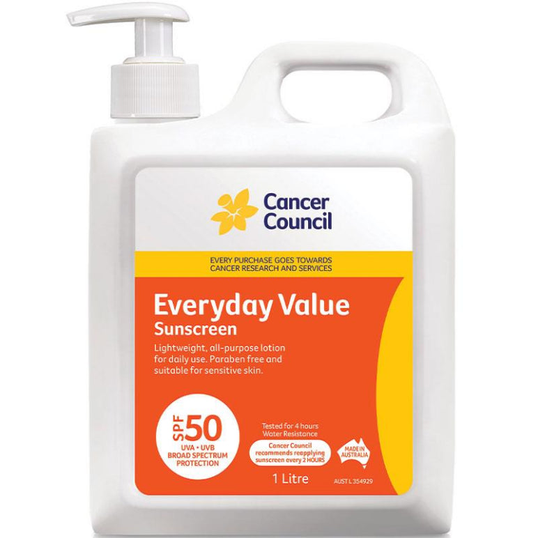 Cancer Council SPF 50+ Everyday Value 1 Litre front image on Livehealthy HK imported from Australia