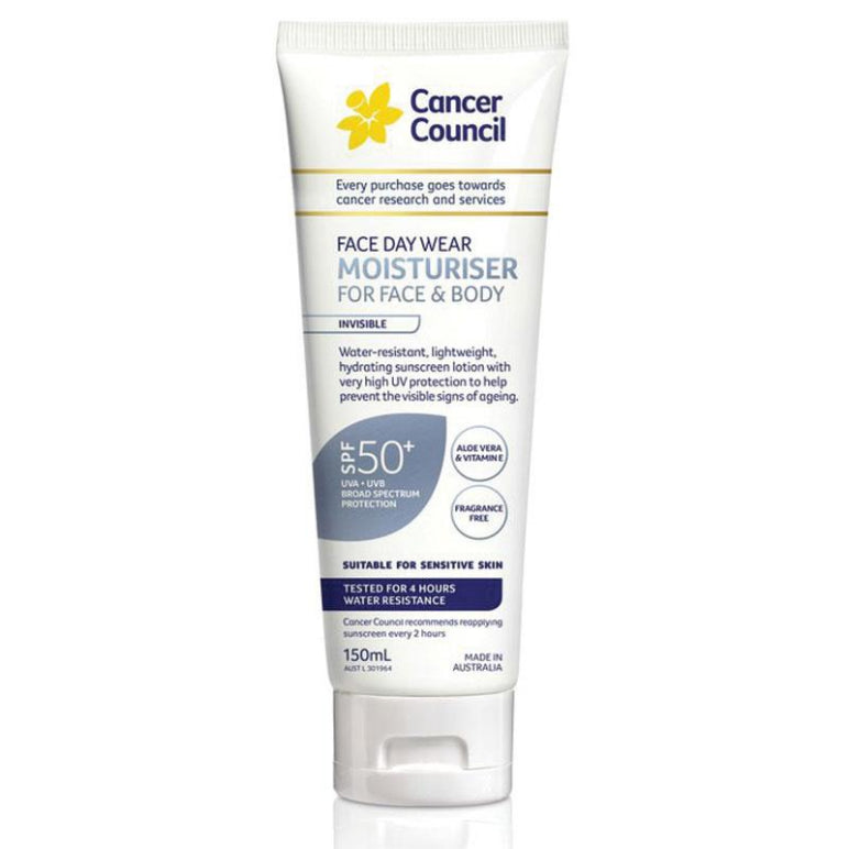 Cancer Council SPF 50+ Face & Body Moisturiser Water Resistant 150ml front image on Livehealthy HK imported from Australia