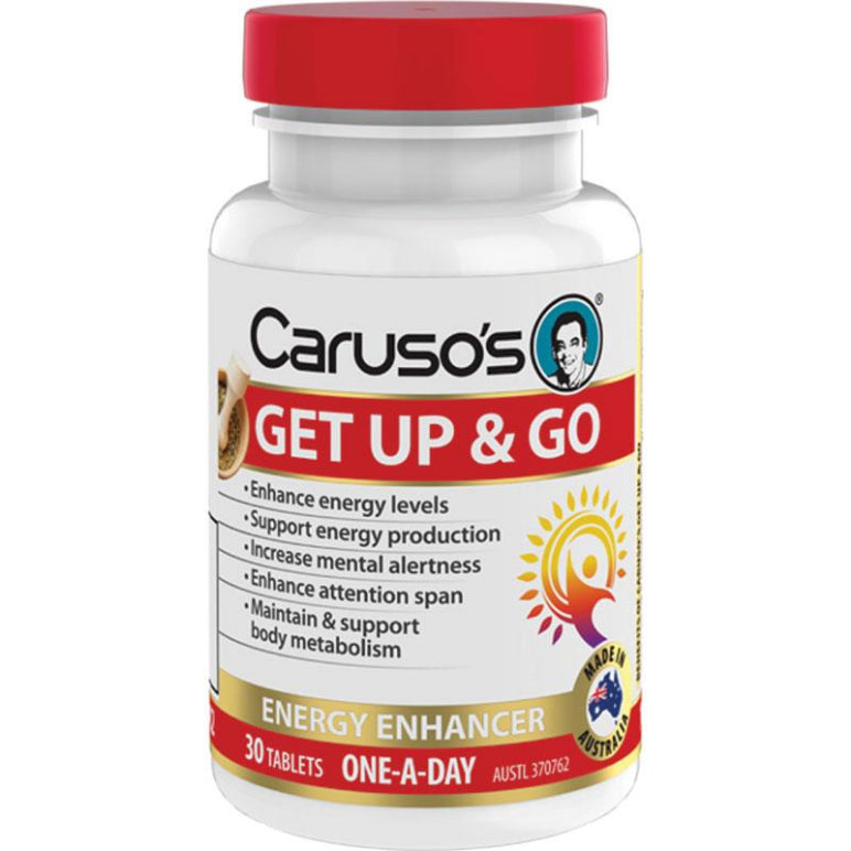 Carusos Get Up & Go 30 Tablets front image on Livehealthy HK imported from Australia