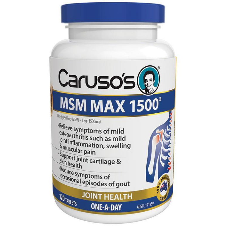 Carusos MSM Max 1500mg 120 Tablets front image on Livehealthy HK imported from Australia