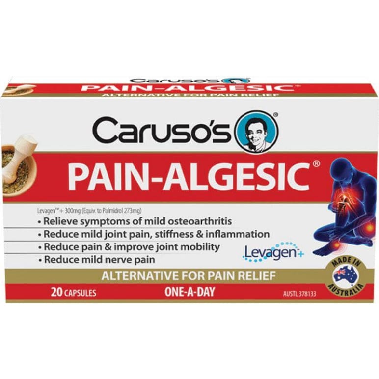 Carusos Pain-Algesic 20 capsules front image on Livehealthy HK imported from Australia