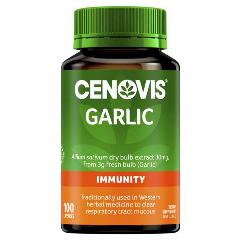 Cenovis Garlic - Immune Support - 100 Capsules front image on Livehealthy HK imported from Australia