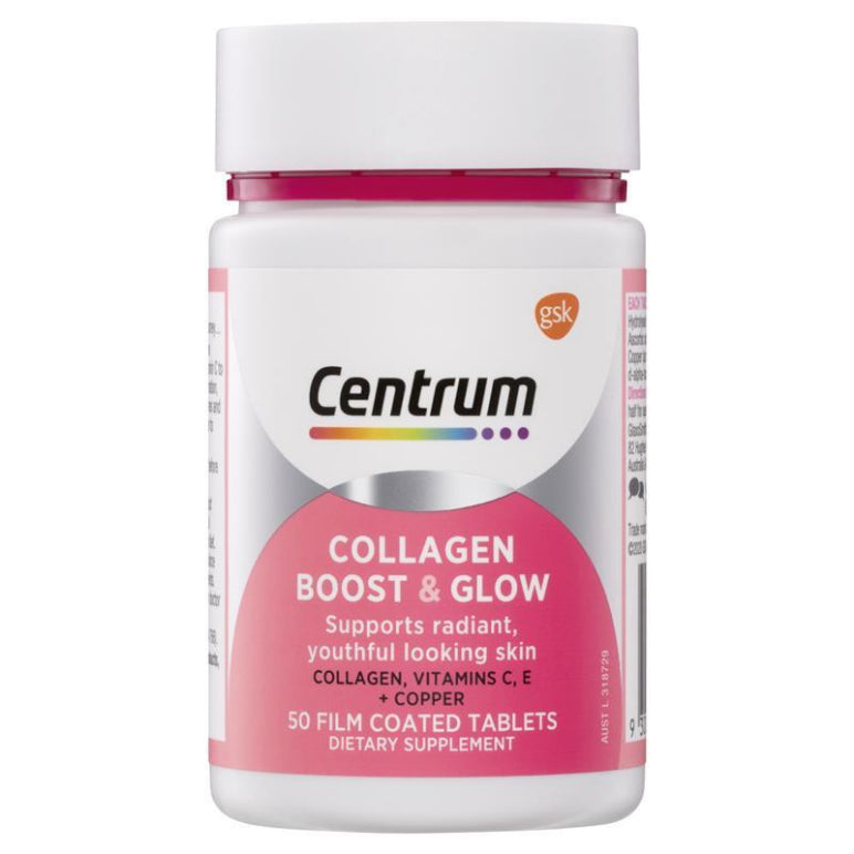 Centrum Collagen Boost & Glow 50 Tablets front image on Livehealthy HK imported from Australia
