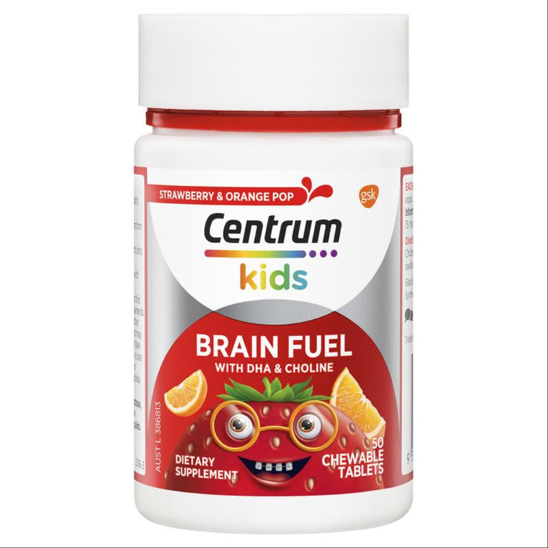 Centrum Kids Brain Fuel 50 Chewable Tablets front image on Livehealthy HK imported from Australia