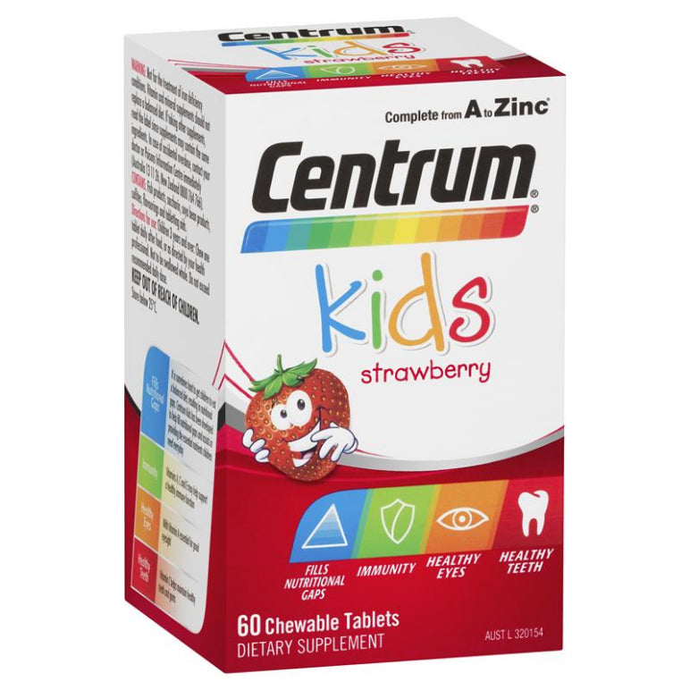 Centrum Kids Multi Vitamin 60 Strawberry Tablets front image on Livehealthy HK imported from Australia