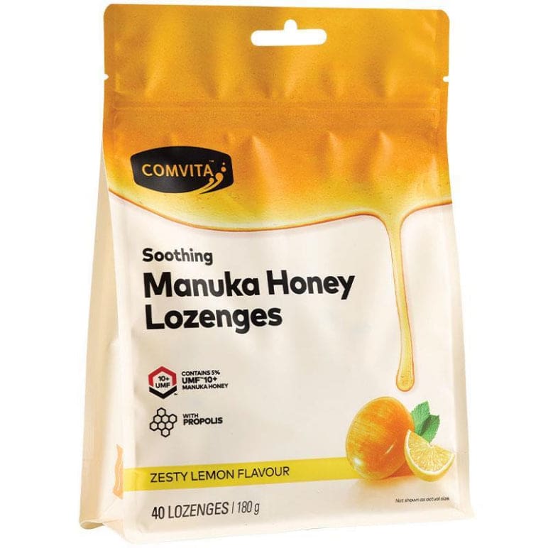 Comvita Manuka Honey Lozenges with Propolis Lemon & Honey 40 Lozenges front image on Livehealthy HK imported from Australia