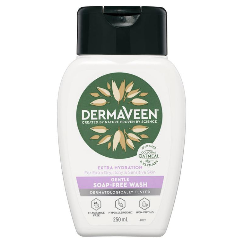DermaVeen Extra Hydration Gentle Soap-Free Wash for Extra Dry, Itchy & Sensitive Skin 250mL front image on Livehealthy HK imported from Australia