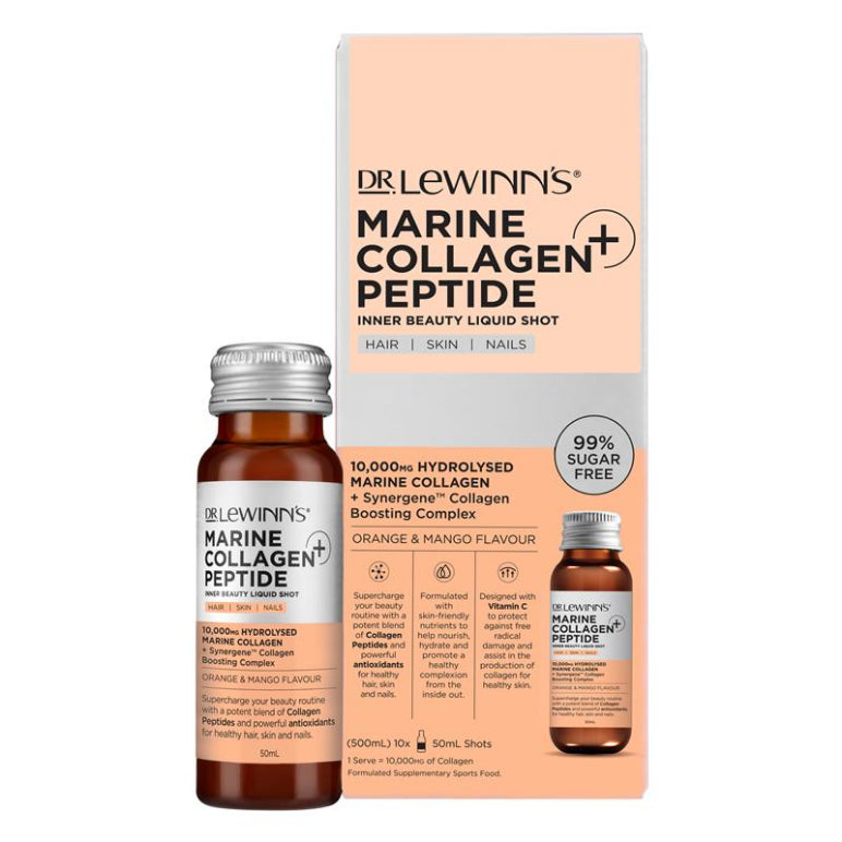 Dr LeWinn's Collagen Inner Beauty Liquid Shot Orange & Mango 10 x 50ml front image on Livehealthy HK imported from Australia