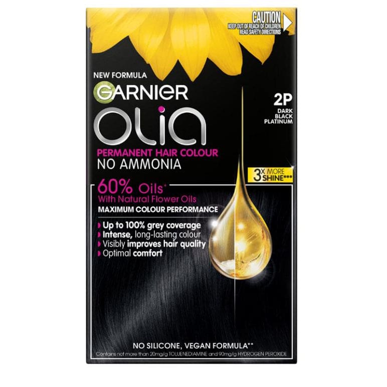 Garnier Olia 2P Platinum Black Permanent Hair Colour No Ammonia 60% Oils front image on Livehealthy HK imported from Australia
