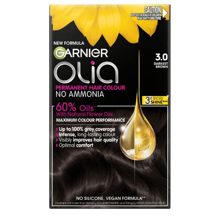 Garnier Olia 3.0 Soft Black Permanent Hair Colour No Ammonia 60% Oils front image on Livehealthy HK imported from Australia