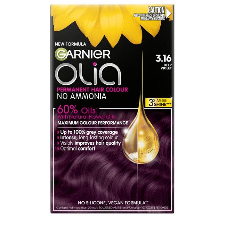 Garnier Olia 3.16 Deep Violet Permanent Hair Colour No Ammonia 60% Oils front image on Livehealthy HK imported from Australia
