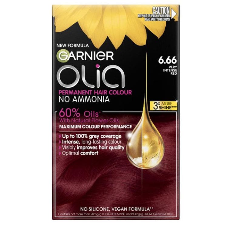 Garnier Olia 6.66 Very Intense Red Permanent Hair Colour No Ammonia 60% Oils front image on Livehealthy HK imported from Australia