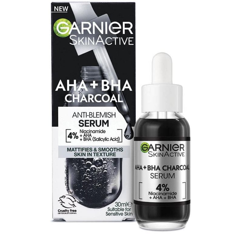 Garnier Pure Active AHA + BHA Charcoal Serum 30ml front image on Livehealthy HK imported from Australia