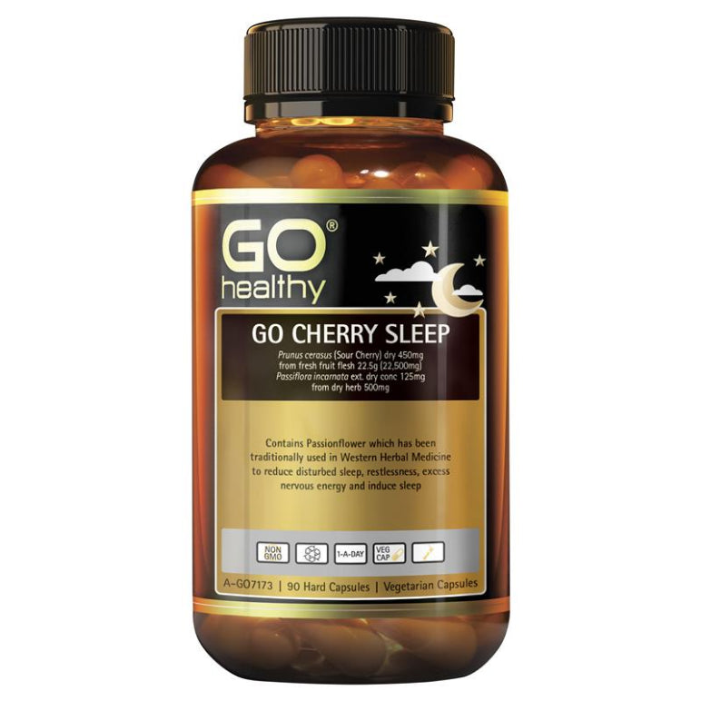 GO Healthy Cherry Sleep 90 Vege Capsules front image on Livehealthy HK imported from Australia