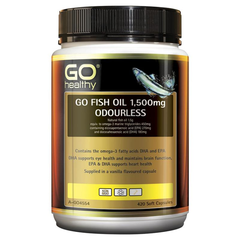 GO Healthy Fish Oil 1500mg Odourless 420 Capsules front image on Livehealthy HK imported from Australia