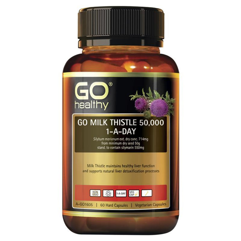 GO Healthy Milk Thistle 50000mg 1-A-Day 60 Vege Capsules front image on Livehealthy HK imported from Australia