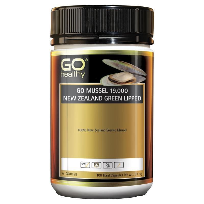 Go Healthy Mussel NZ Green Lipped 19000mg 100 Hard Capsule front image on Livehealthy HK imported from Australia