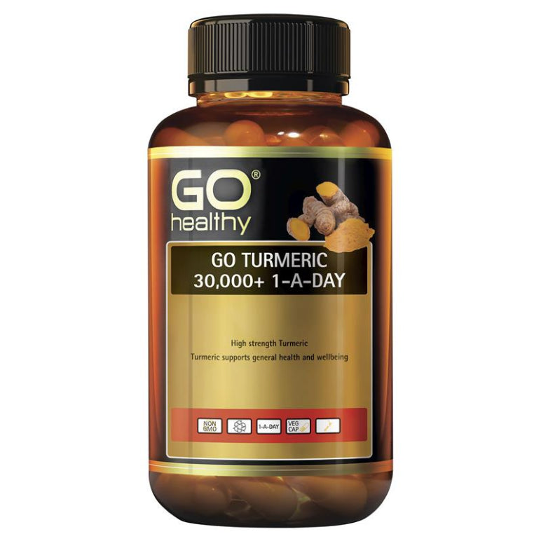 GO Healthy Turmeric 30000+ 1 A Day 60 Vege Capsules front image on Livehealthy HK imported from Australia
