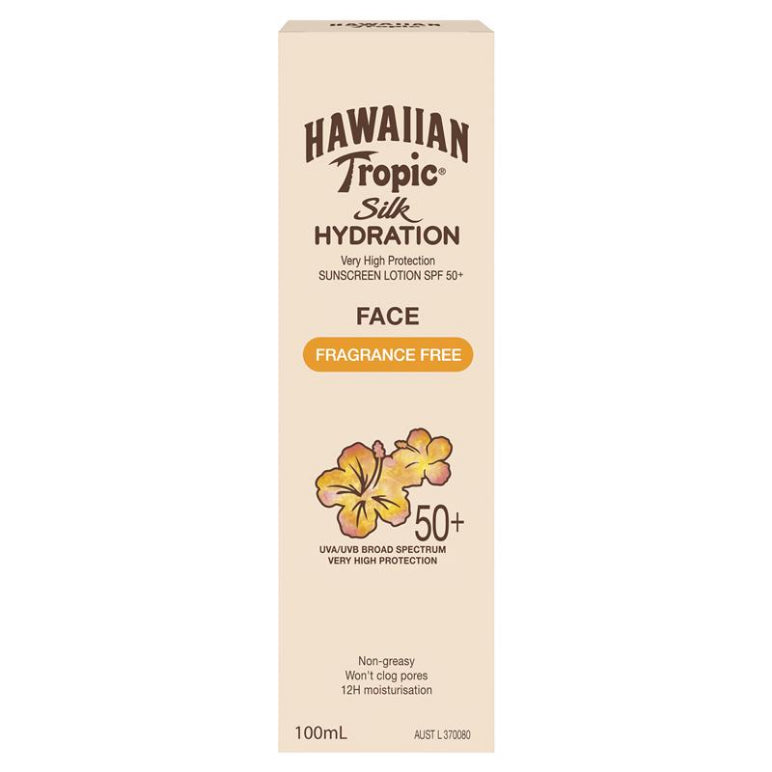 Hawaiian Tropic SPF 50+ Silk Hydration Face Fragrance Free 100ml front image on Livehealthy HK imported from Australia