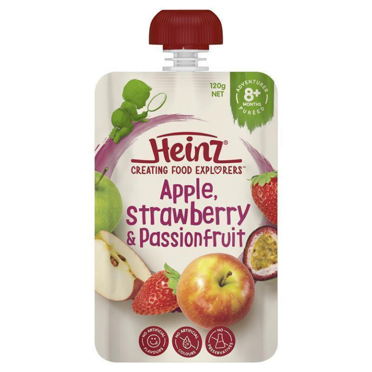 Heinz Apple Strawberry & Passionfruit Pouch 120g 8m+ front image on Livehealthy HK imported from Australia