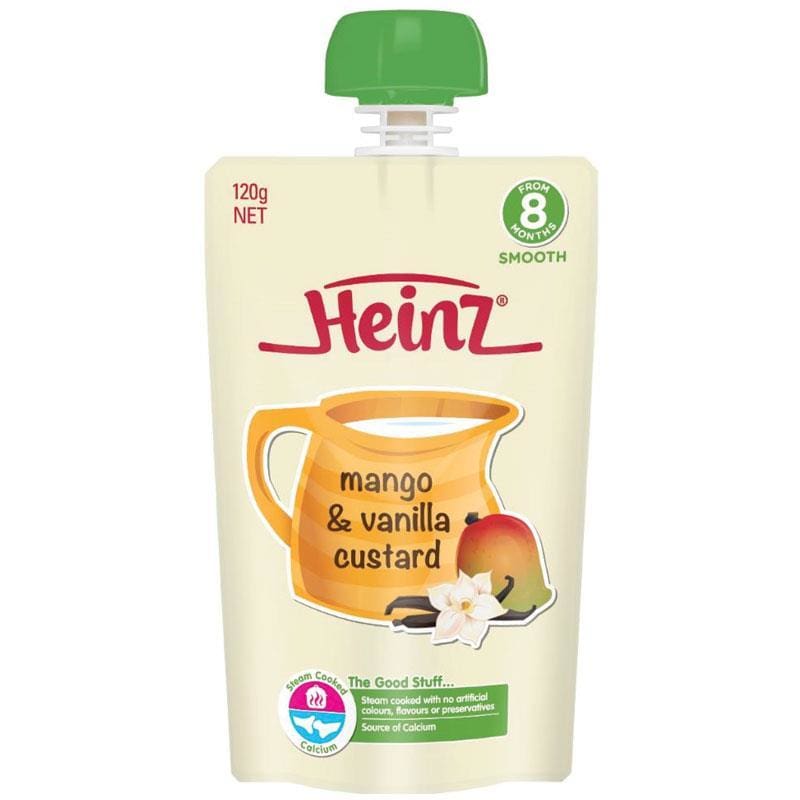 Heinz Mango Vanilla Custard Pouch 120g 8m+ front image on Livehealthy HK imported from Australia