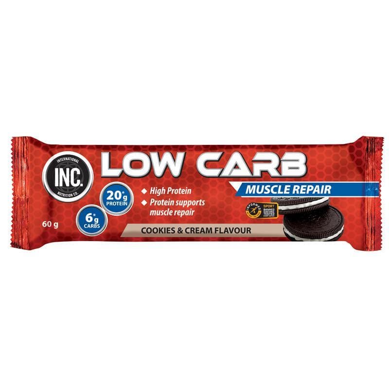INC Low Carb Protein Bar Cookies & Cream 60g front image on Livehealthy HK imported from Australia