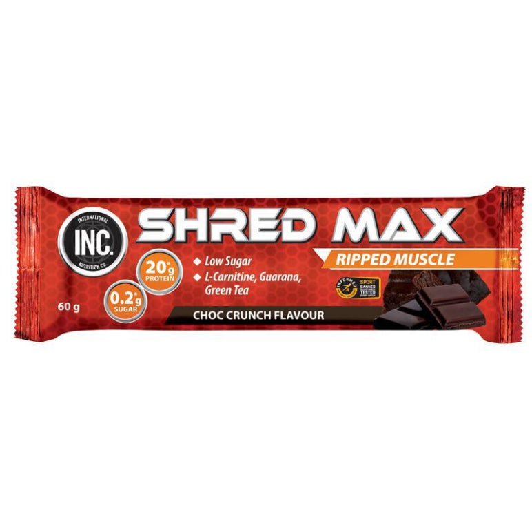 INC Shred Max Protein Bar Choc Crunch 60g front image on Livehealthy HK imported from Australia