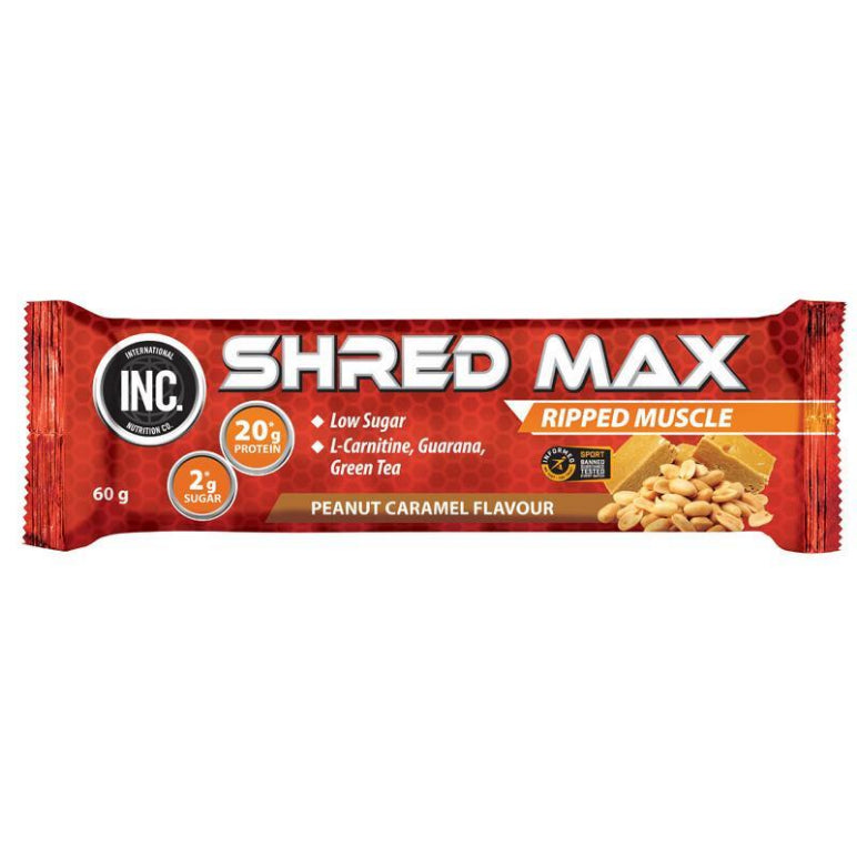 INC Shred Max Protein Bar Peanut Caramel 60g front image on Livehealthy HK imported from Australia