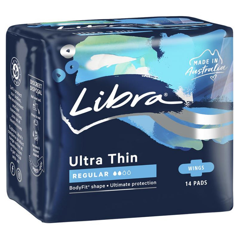 Libra Pads Ultra Thins with Wings Regular 14 front image on Livehealthy HK imported from Australia