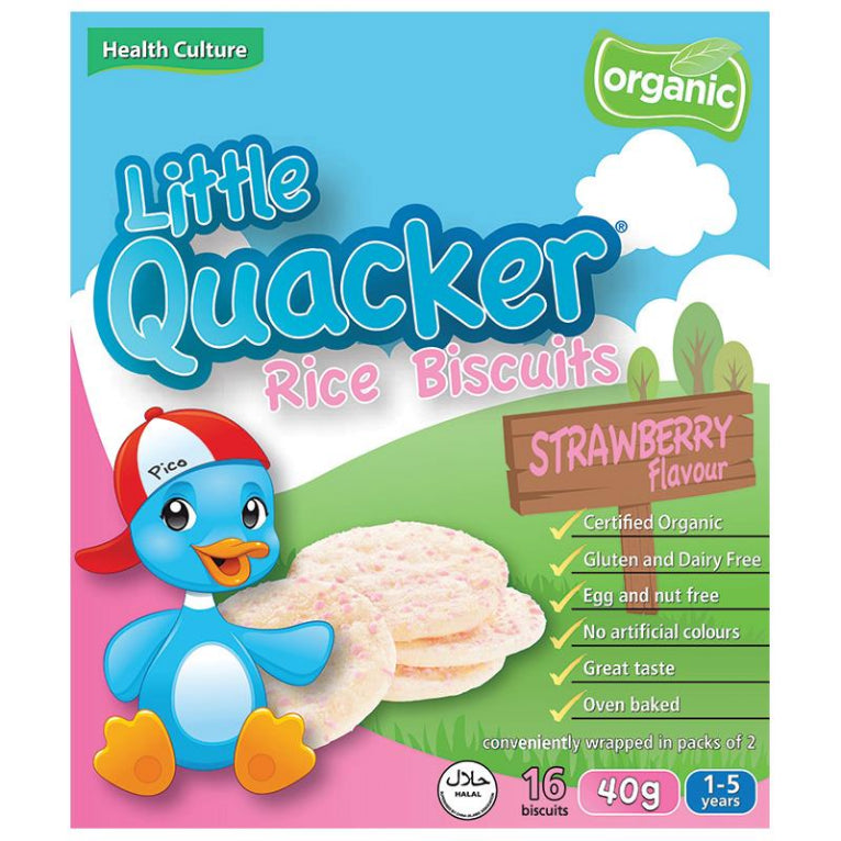 Little Quacker Rice Biscuits Strawberry Flavour 40g front image on Livehealthy HK imported from Australia