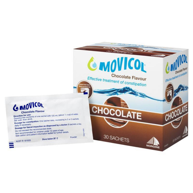 Movicol Adult Chocolate 30 Sachets front image on Livehealthy HK imported from Australia