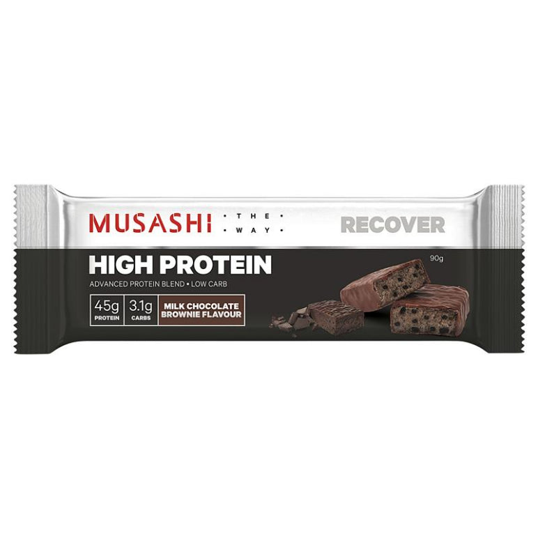 Musashi High Protein Bar Chocolate Brownie 90g front image on Livehealthy HK imported from Australia