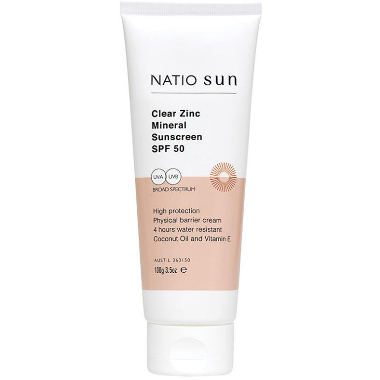 Natio Clear Zinc Mineral Sunscreen SPF 50+ 100g front image on Livehealthy HK imported from Australia
