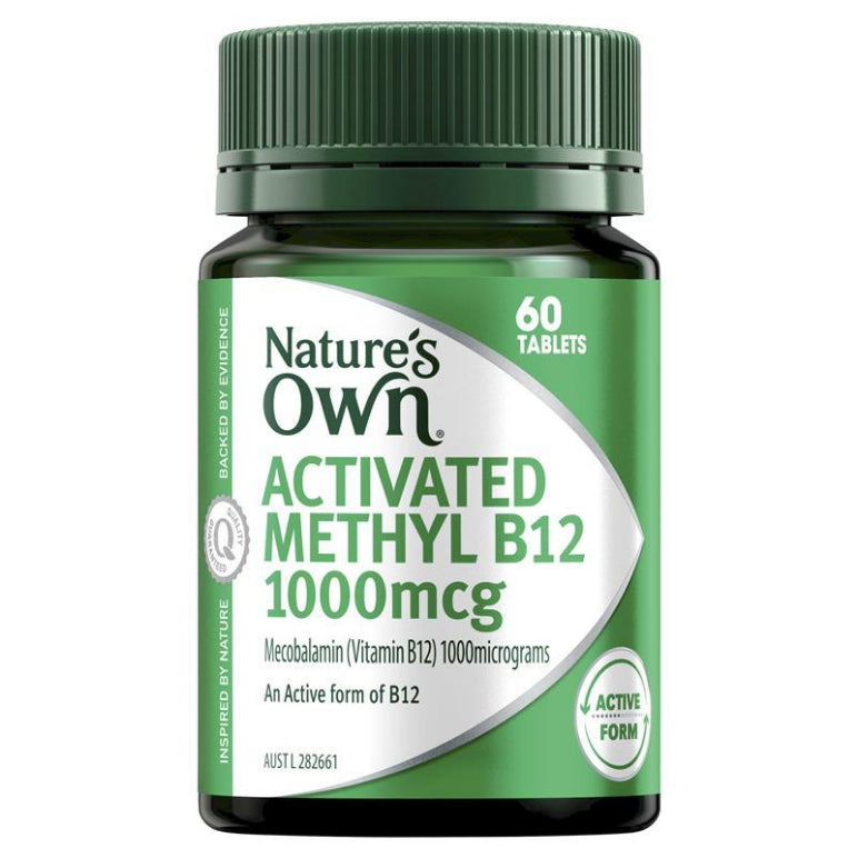 Nature's Own Activated Methyl B12 1000mcg with Vitamin B for Energy - 60 Mini Tablets front image on Livehealthy HK imported from Australia