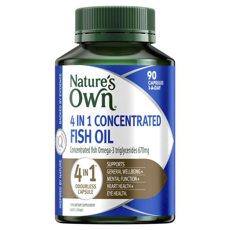 Nature's Own Fish Oil 4 in 1 Concentrated with Omega 3 - 90 Capsules front image on Livehealthy HK imported from Australia