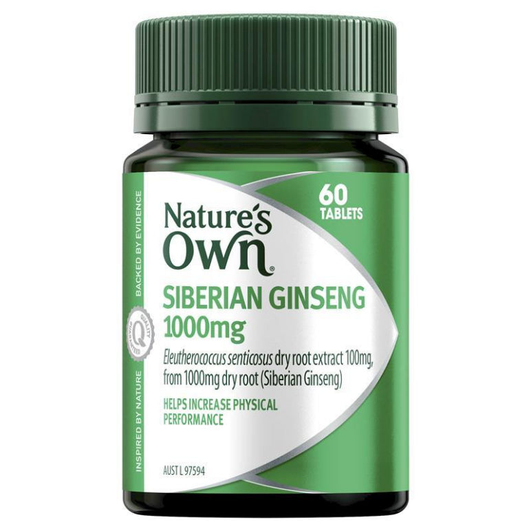Nature's Own Siberian Ginseng 1000mg for Energy + Stress 60 Tablets front image on Livehealthy HK imported from Australia
