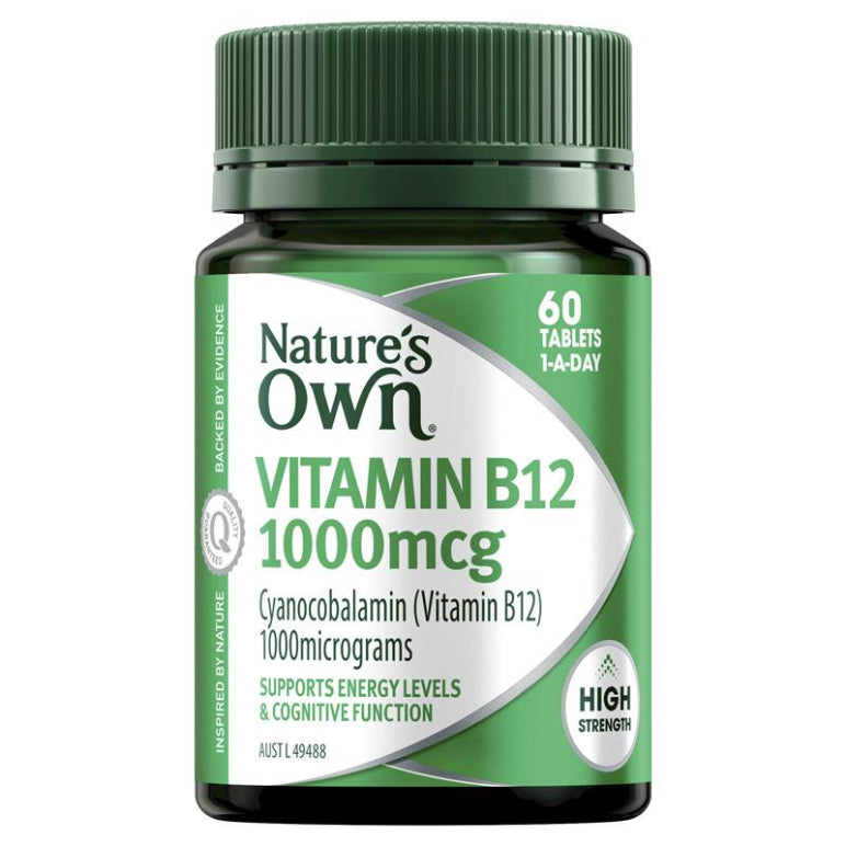 Nature's Own Vitamin B12 1000mcg with Vitamin B for Energy - 60 Tablets front image on Livehealthy HK imported from Australia