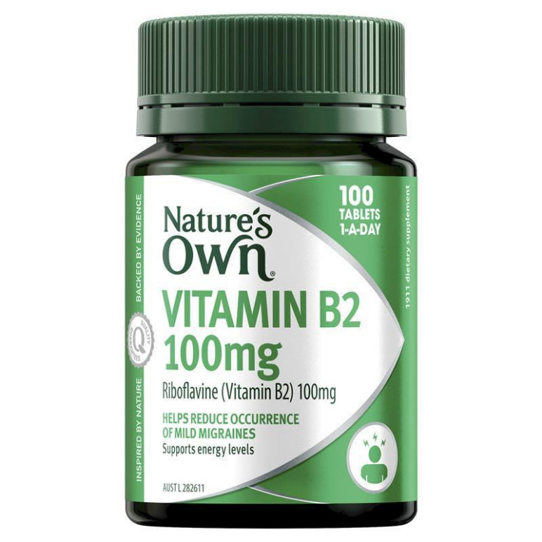 Nature's Own Vitamin B2 100mg with Vitamin B for Energy - 100 Tablets front image on Livehealthy HK imported from Australia
