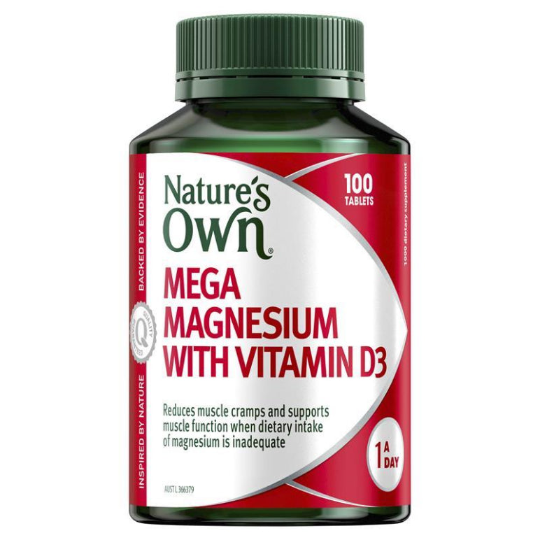Natures Own Mega Magnesium With Vitamin D3 100 Tablets front image on Livehealthy HK imported from Australia