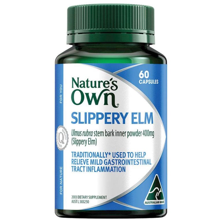 Natures Own Slippery Elm 400mg 60 Capsules NEW front image on Livehealthy HK imported from Australia